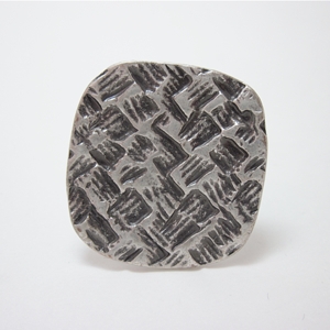 Square Checkerboard Pewter Adjustable Ring
